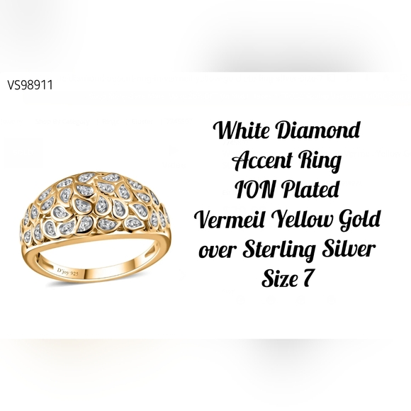 Micro Diamond dome ring, vermeil, Size 7 - Picture 1 of 7